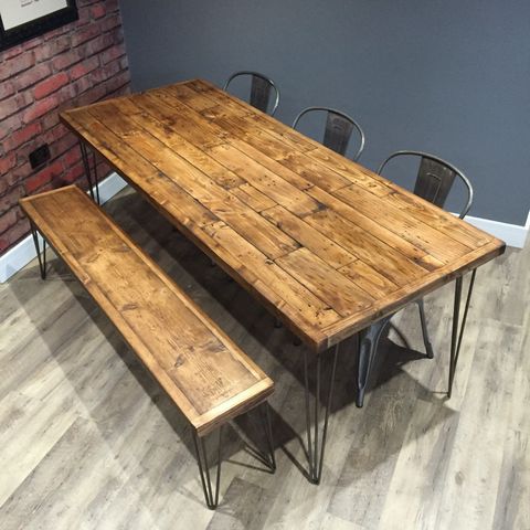 Reclaimed Industrial Wood Dining Table 240Cm & 1 Matching Bench, With ... with Industrial Dining Table Reclaimed Wood Top